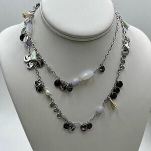 Stella & Dot Silver Baubles Freshwater‎ Pearls Fringe Agate Long Necklace 36”